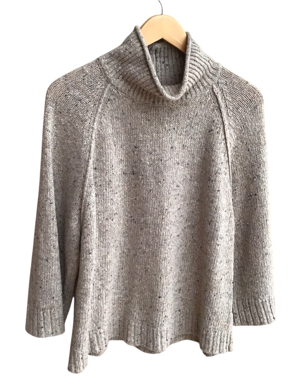 Lilla P Beige Speckled Merino Wool Alpaca Turtleneck Sweater
